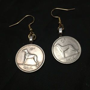 Vintage Irish wolfhound coin earrings